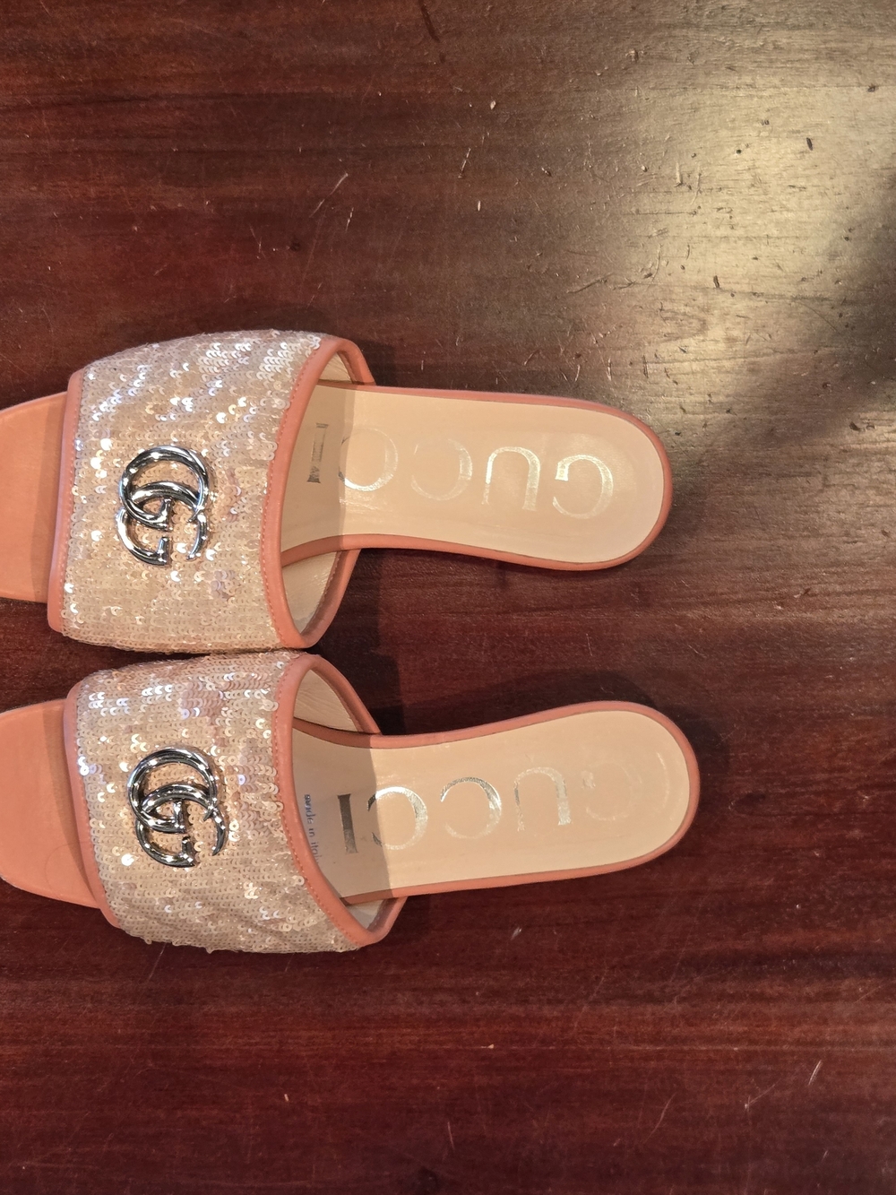 Gucci Pink Sequin Double-G Slide Sandals - Picture 2 of 3